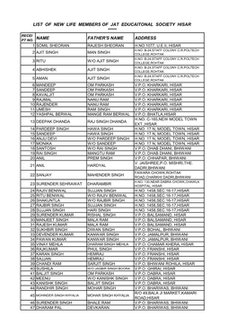List of New Life Members of Jat Educaitonal Society Hisar ***** Recei Pt No