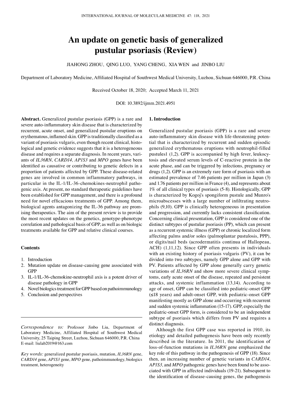 An Update on Genetic Basis of Generalized Pustular Psoriasis (Review)