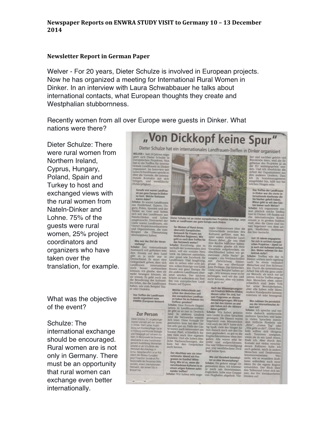 Newspaper/ Press Report on Study Visit to Germany