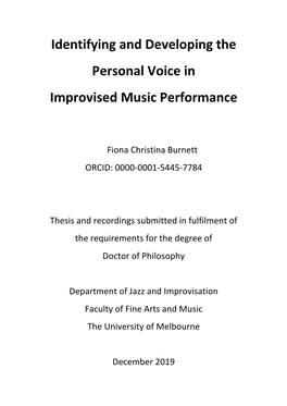 Identifying and Developing the Personal Voice in Improvised Music Performance