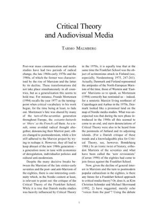 Critical Theory and Audiovisual Media