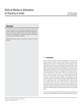 Role of Media in Alleviation of Poverty in India Prof