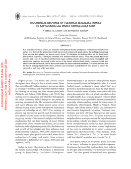 Biochemical Response of Flemingia Semialata (Roxb.) to Sap Sucking Lac Insect Kerria Lacca Kerr
