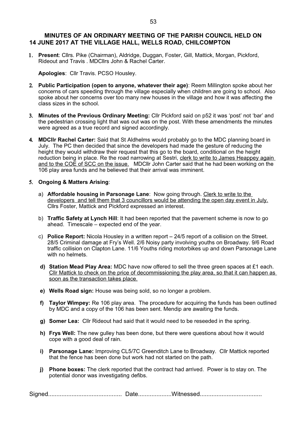 Minutes of an Ordinary Meeting of the Parish Council Held On s3