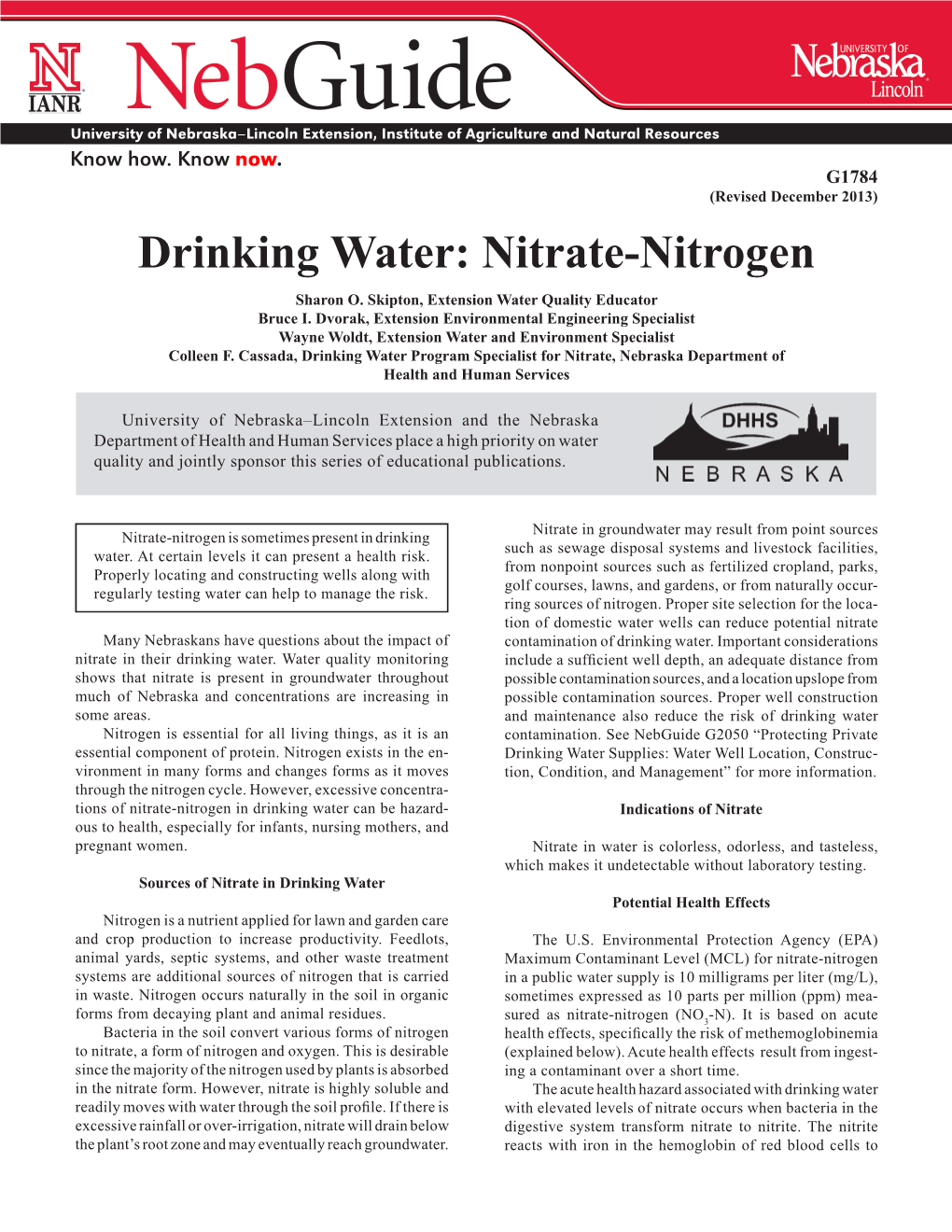 Drinking Water: Nitrate-Nitrogen Sharon O