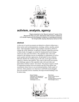 Activism, Analysis, Agency