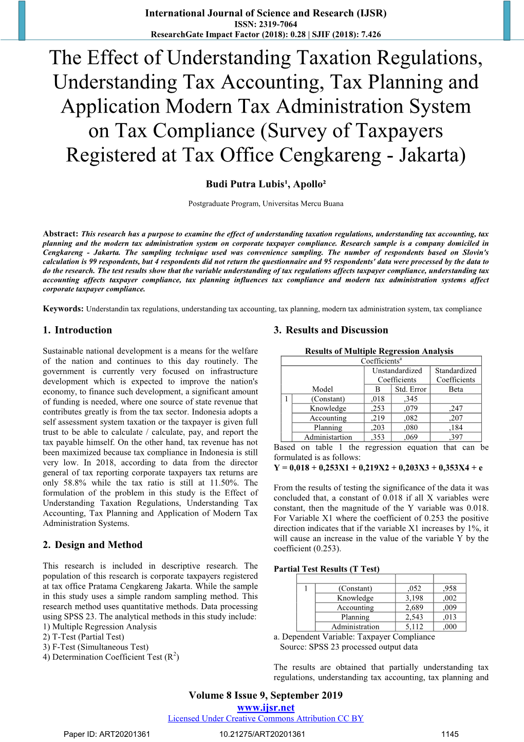 The Effect of Understanding Taxation Regulations, Understanding Tax