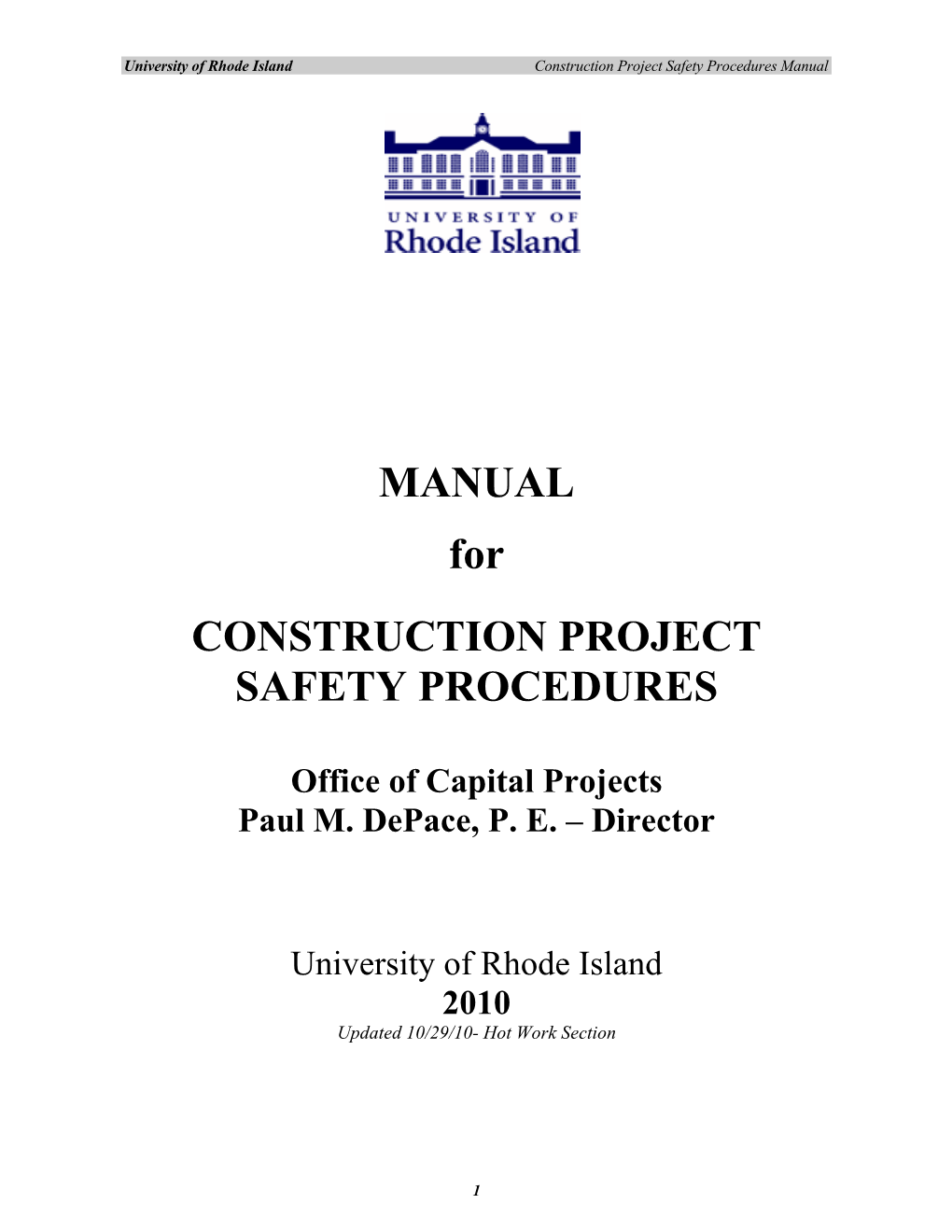 MANUAL for CONSTRUCTION PROJECT SAFETY PROCEDURES