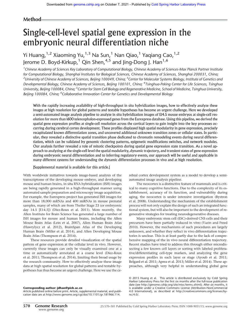 Single-Cell-Level Spatial Gene Expression in the Embryonic Neural Differentiation Niche