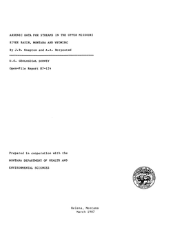 Arsenic Data for Streams in the Upper Missouri River Basin, Montana and Wyoming