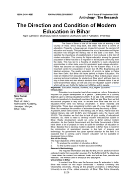 The Direction and Condition of Modern Education in Bihar Niraj