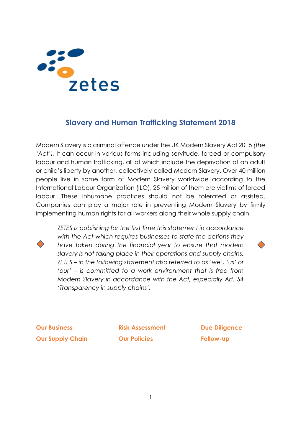 Slavery and Human Trafficking Statement 2018