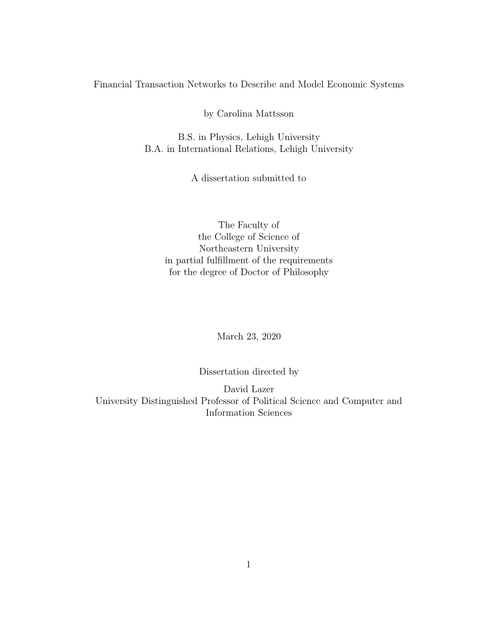 Financial Transaction Networks to Describe and Model Economic Systems