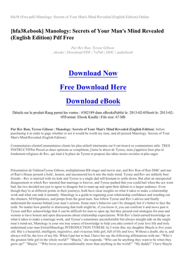 Hfa38 (Free Pdf) Manology: Secrets of Your Man's Mind Revealed (English Edition) Online