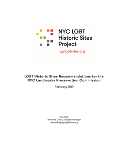 LGBT Historic Sites Recommendations for the NYC Landmarks Preservation Commission