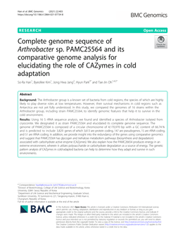 Complete Genome Sequence of Arthrobacter Sp. PAMC25564 and Its Comparative Genome Analysis for Elucidating the Role of Cazymes I
