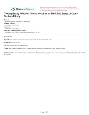 Telepsychiatry Adoption Across Hospitals in the United States: a Cross- Sectional Study