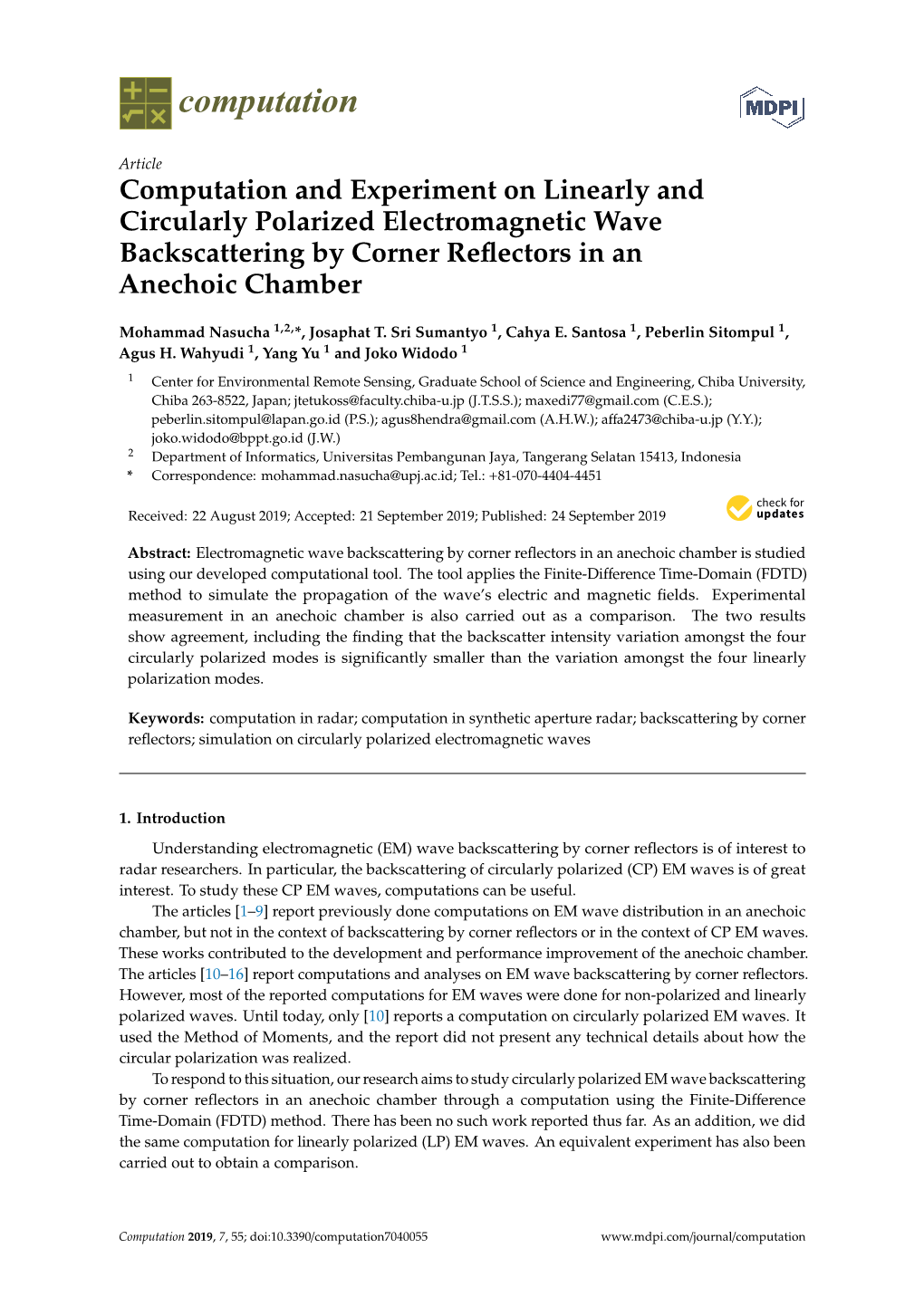 Computation and Experiment on Linearly and Circularly Polarized Electromagnetic Wave Backscattering by Corner Reﬂectors in an Anechoic Chamber