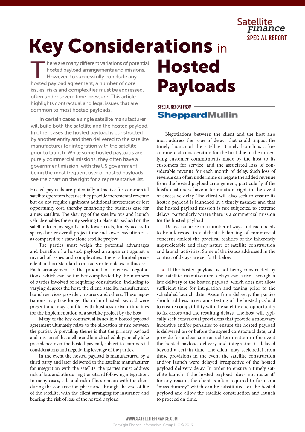 Key Considerations in Hosted Payloads