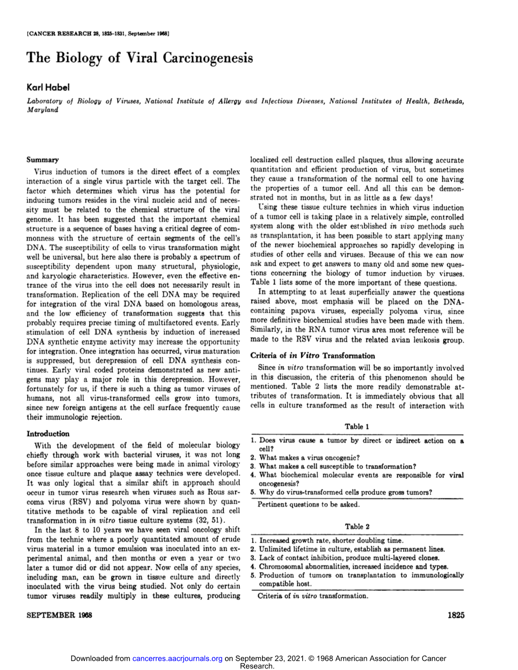 The Biology of Viral Carcinogenesis