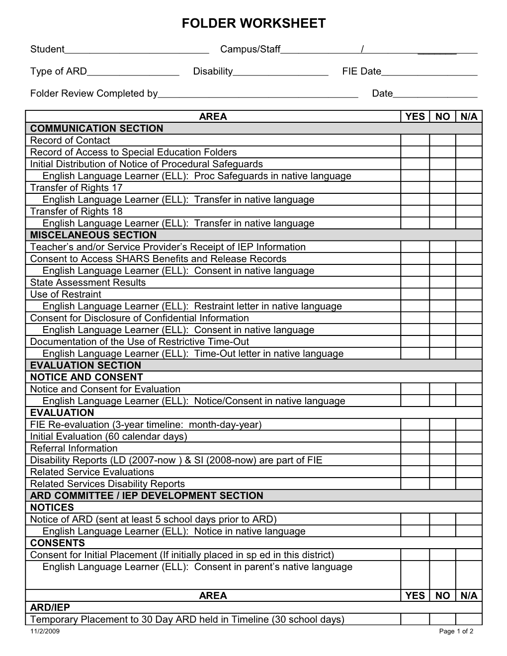 Folder Worksheet