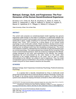 Betrayal, Outrage, Guilt, and Forgiveness: the Four Horsemen of the Human Social-Emotional Experience