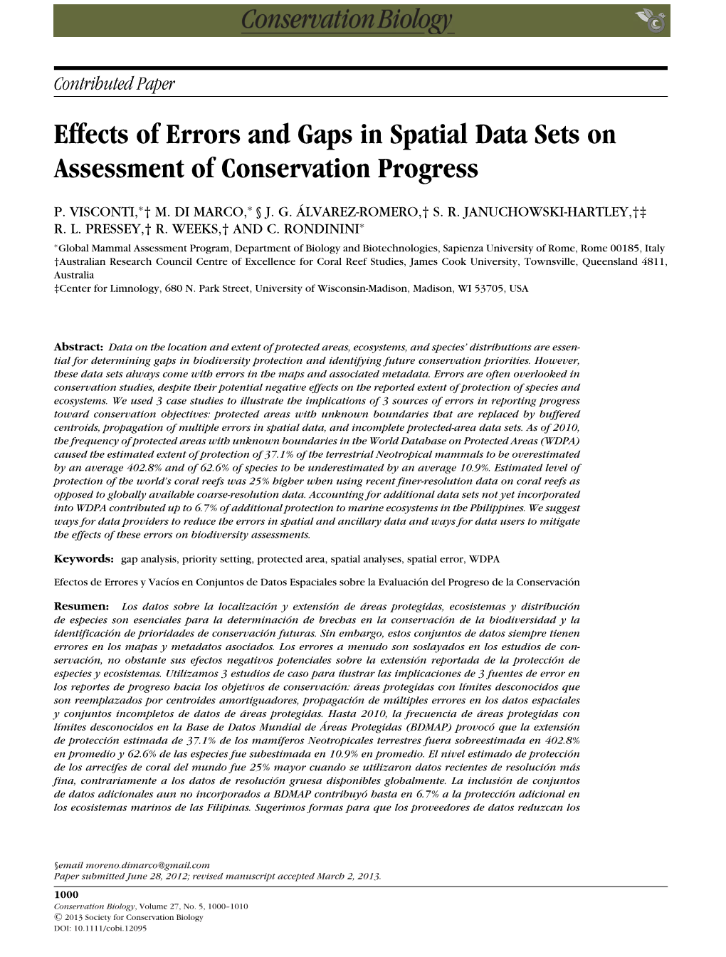 Effects of Errors and Gaps in Spatial Data Sets on Assessment of Conservation Progress