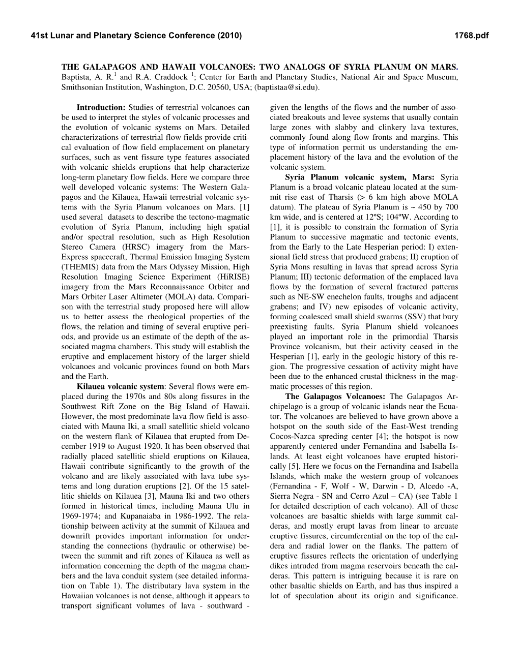 The Galapagos and Hawaii Volcanoes: Two Analogs of Syria Planum on Mars