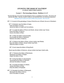 Studying the Book of Matthew in Small Group Discussions