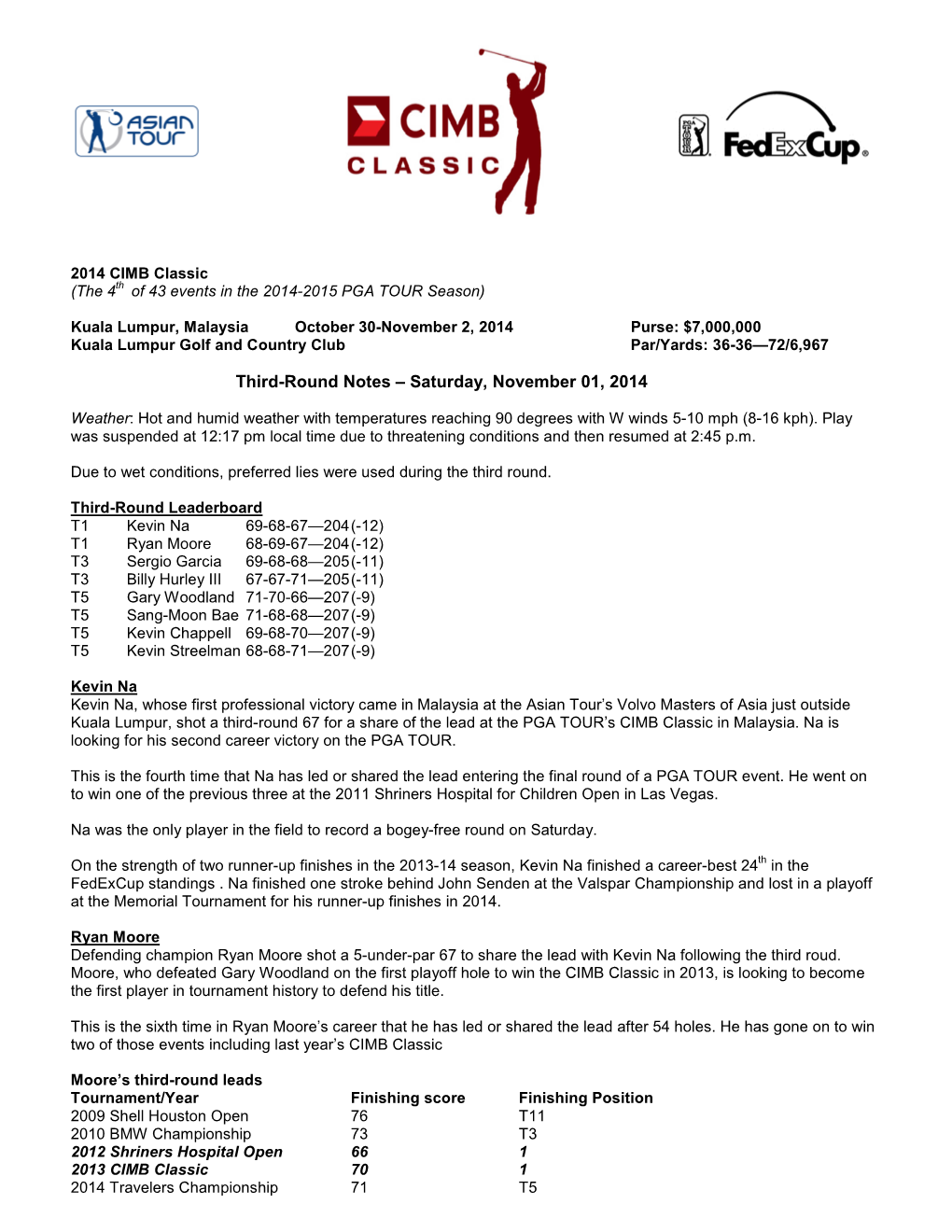 2014 CIMB Classic R3 Notes