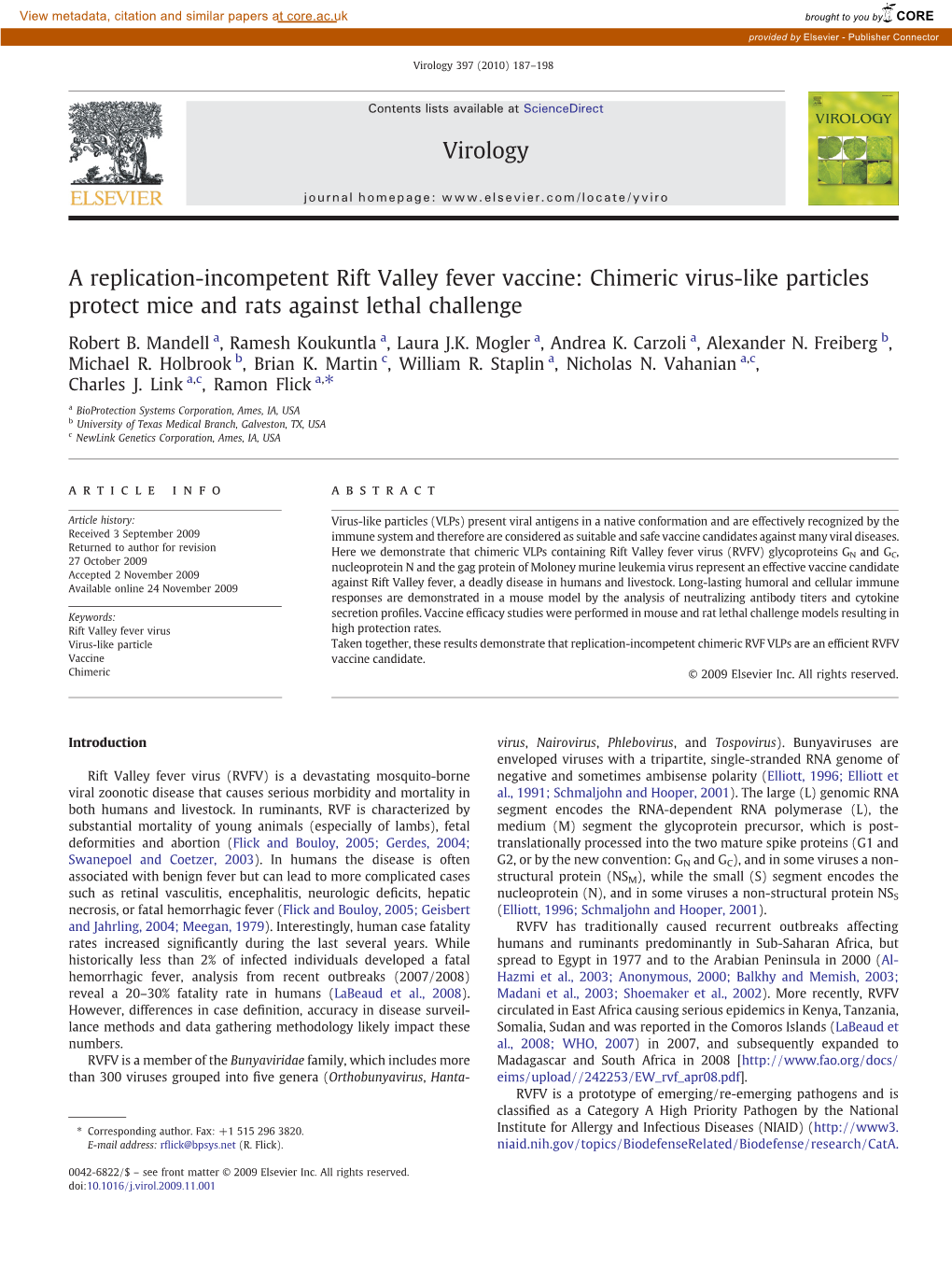 A Replication-Incompetent Rift Valley Fever Vaccine: Chimeric Virus-Like Particles Protect Mice and Rats Against Lethal Challenge