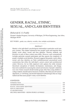 Gender, Racial, Ethnic, Sexual, and Class Identities