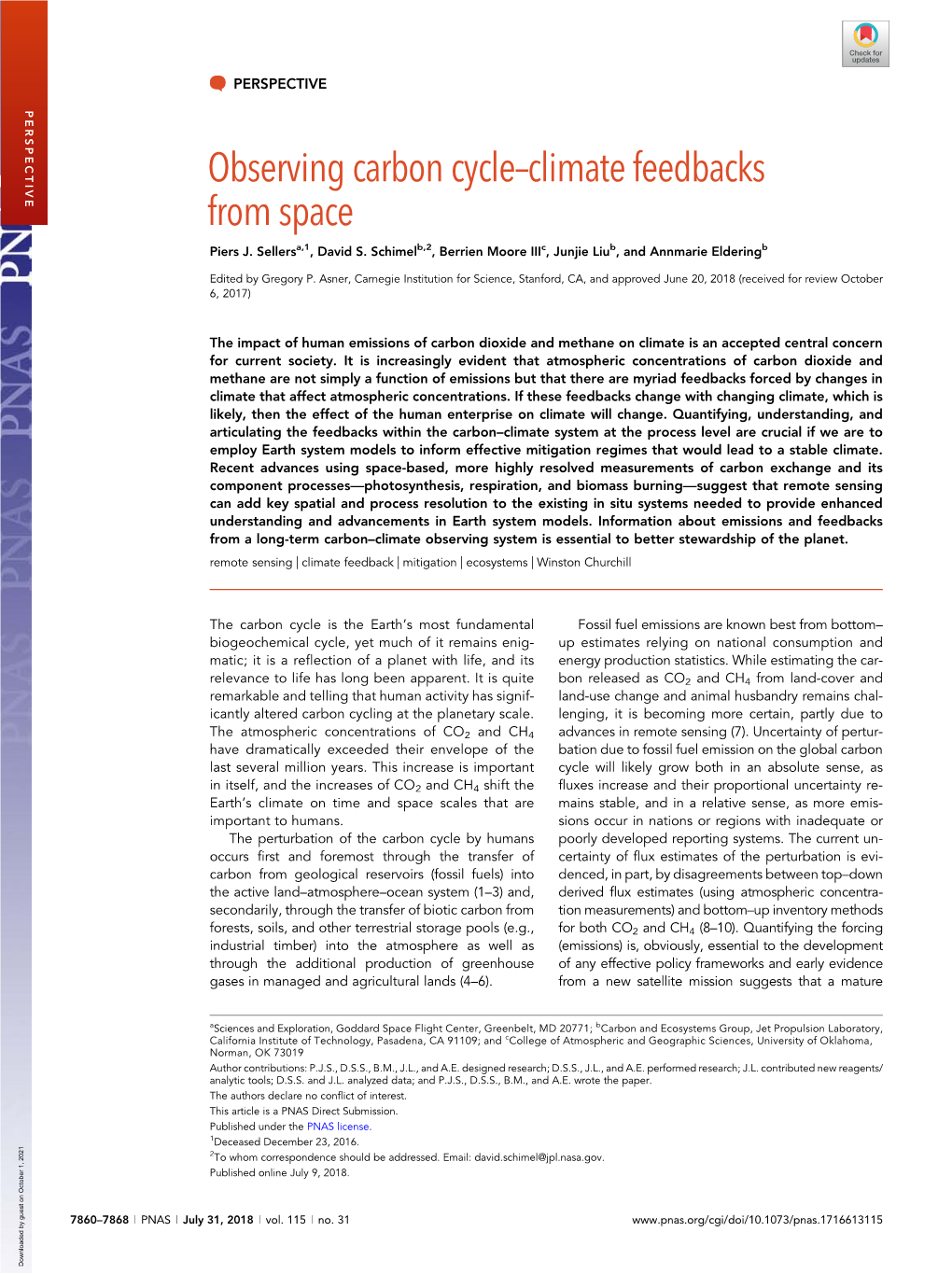 Observing Carbon Cycle–Climate Feedbacks from Space Piers J