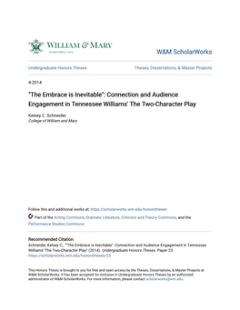 "The Embrace Is Inevitable": Connection and Audience Engagement in Tennessee Williams' the Two-Character Play