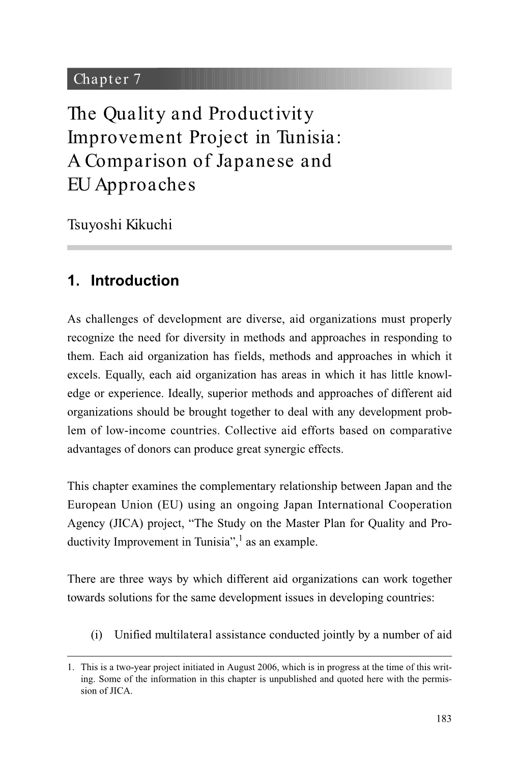 Chapter 7 the Quality and Productivity Improvement Project in Tunisia: a Comparison of Japanese and EU Approaches