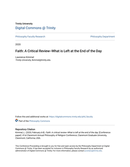 Faith: a Critical Review--What Is Left at the End of the Day