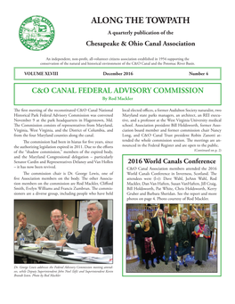 ALONG the TOWPATH a Quarterly Publication of the Chesapeake & Ohio Canal Association