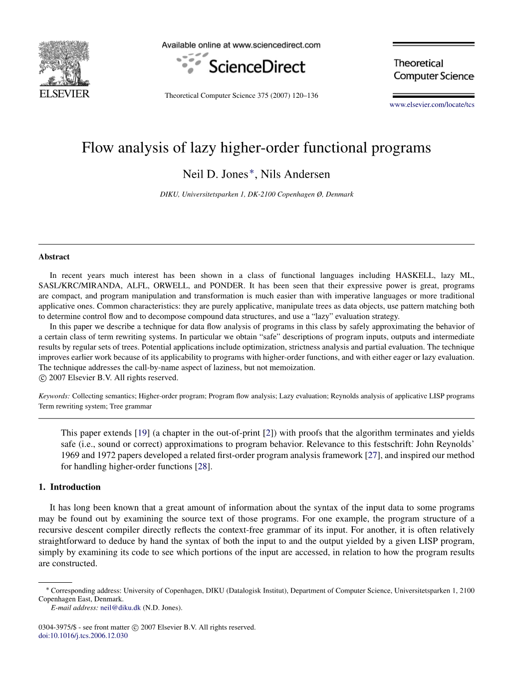 Flow Analysis of Lazy Higher-Order Functional Programs