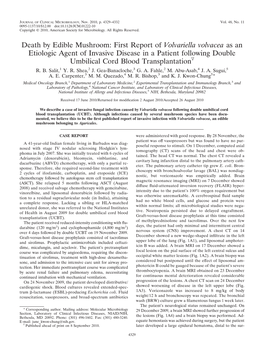 Volvariella Volvacea As an Etiologic Agent of Invasive Disease in a Patient Following Double Umbilical Cord Blood Transplantationᰔ R