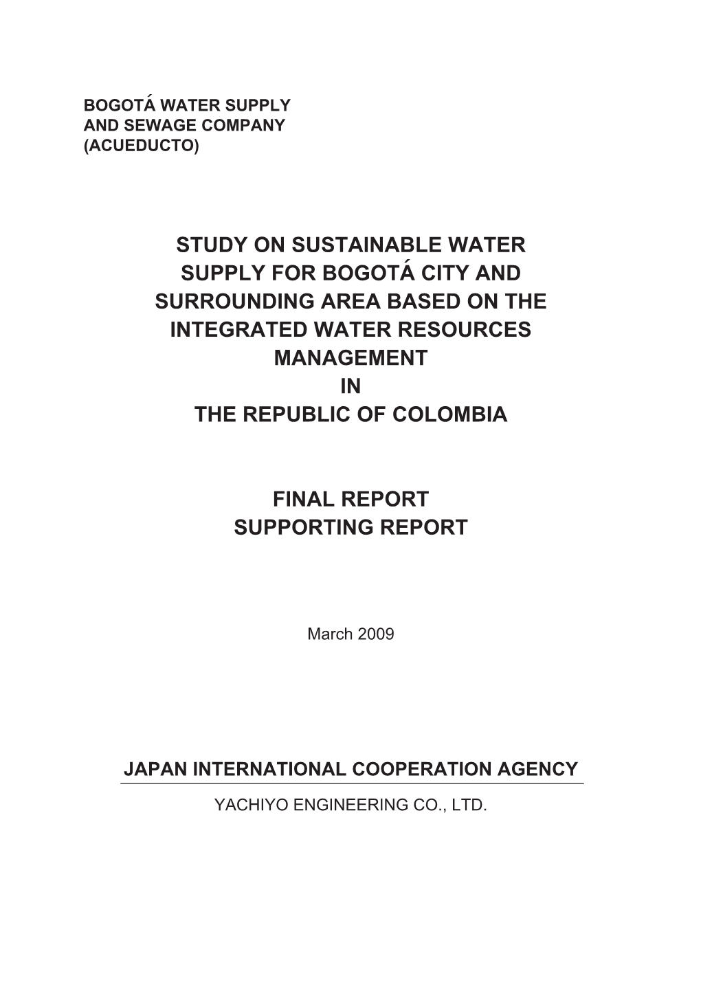 Study on Sustainable Water Supply for Bogota City And