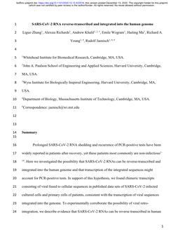 SARS-Cov-2 RNA Reverse-Transcribed and Integrated Into the Human Genome