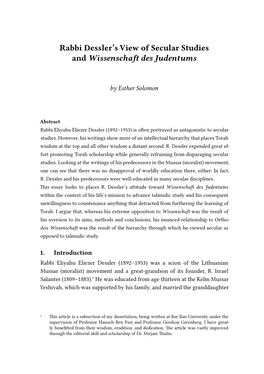 Rabbi Dessler's View of Secular Studies and Wissenschaft Des Judentums