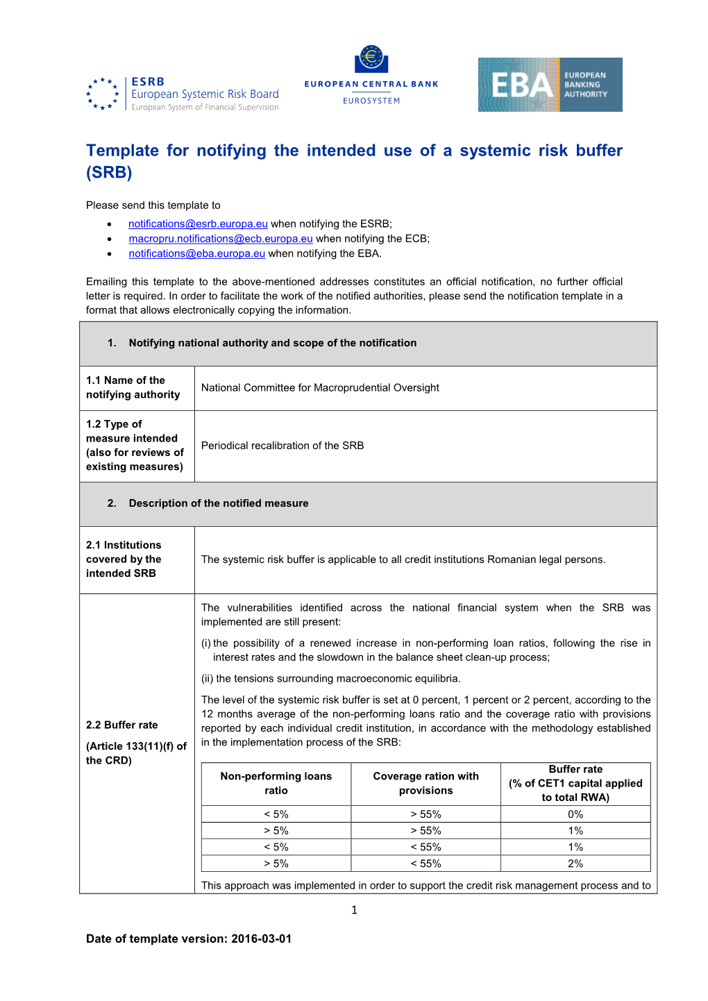 Notification by National Committe for Macroprudential Oversight Of