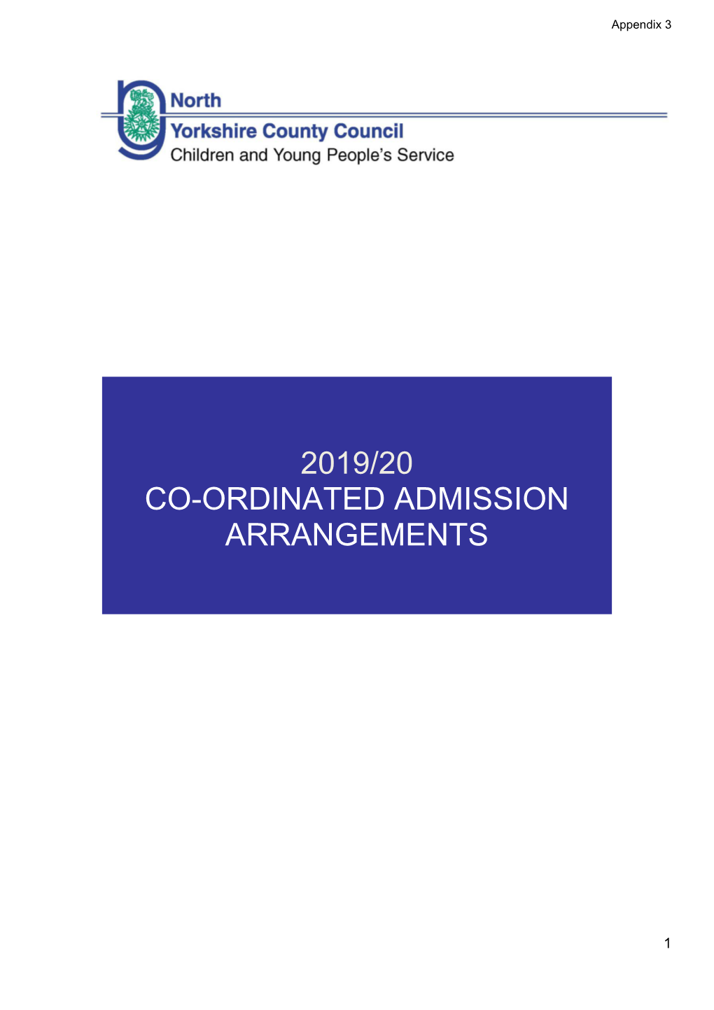 2019/20 Co-Ordinated Admission Arrangements