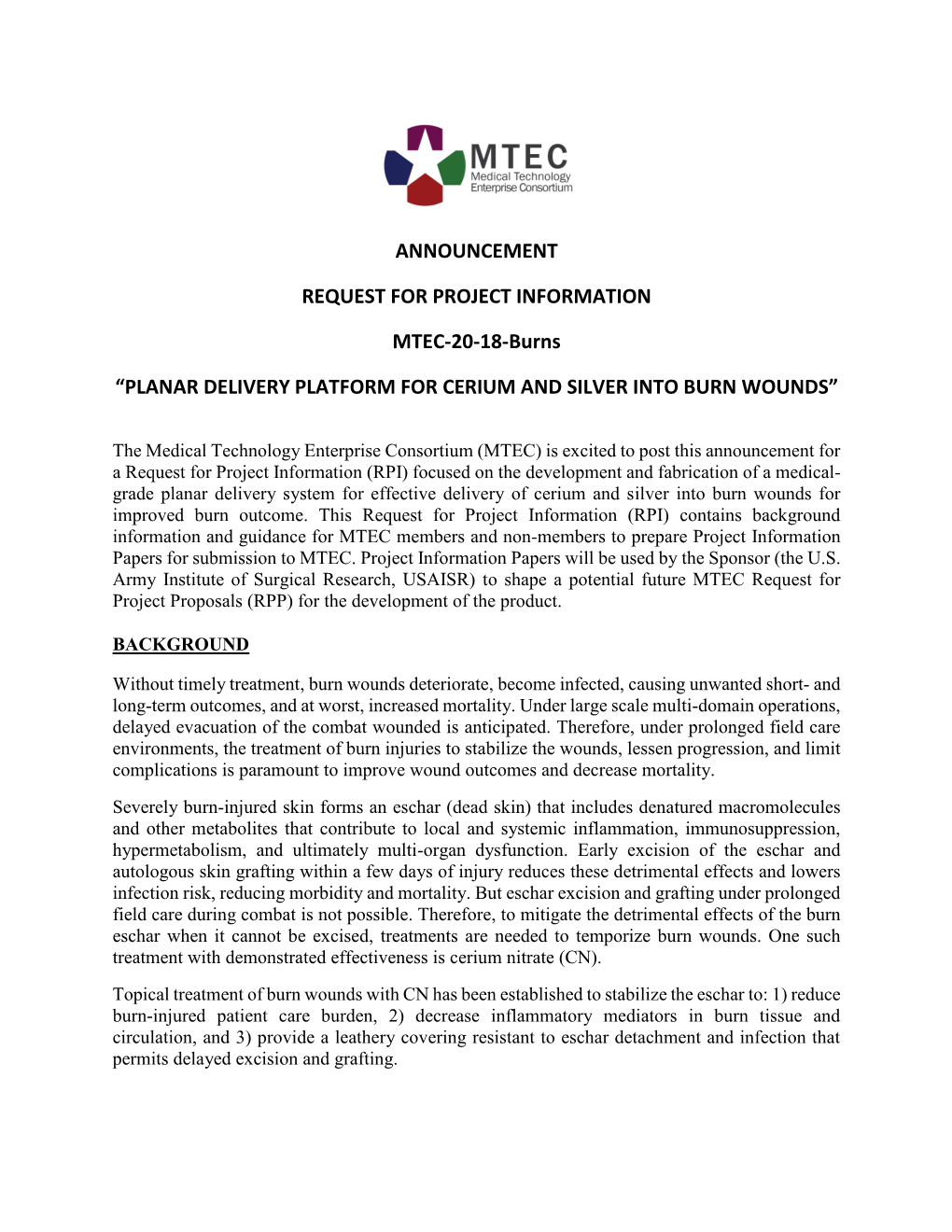 Announcement Request for Project Information Mtec