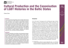 Cultural Production and the Canonisation of LGBT Histories in the Baltic States