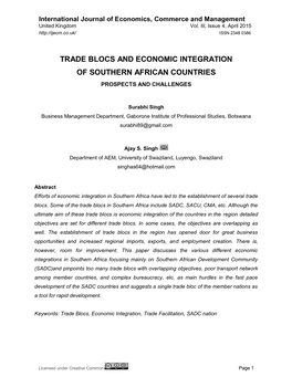Trade Blocs and Economic Integration of Southern African Countries Prospects and Challenges