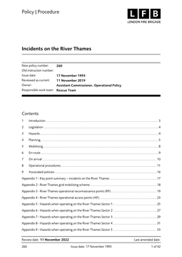 Incident on the River Thames, Individual Sections of the River Are Identified by Using the Grid Mobilising Scheme (Refer to Appendix 2)