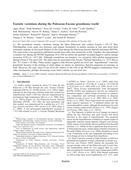 Eustatic Variations During the Paleocene-Eocene Greenhouse World Appy Sluijs,1 Henk Brinkhuis,1 Erica M