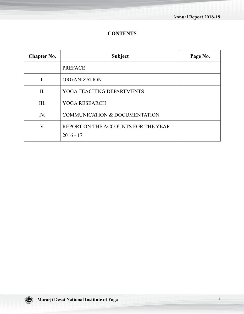 CONTENTS Chapter No. Subject Page No. PREFACE I